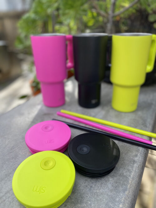 Pink, Black, Chartreuse Tumblers disassembled